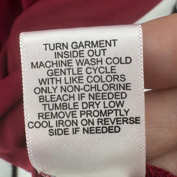 Maroon Lace Trim Short Dress Womens Large Flutter Sleeve Keyhole Back Crew Neck - Picture 9 of 9